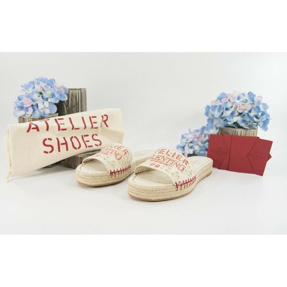 Valentino Atelier Eyelet Logo Espadrille Flatform Sandal 38 NIB - Picture 3 of 6
